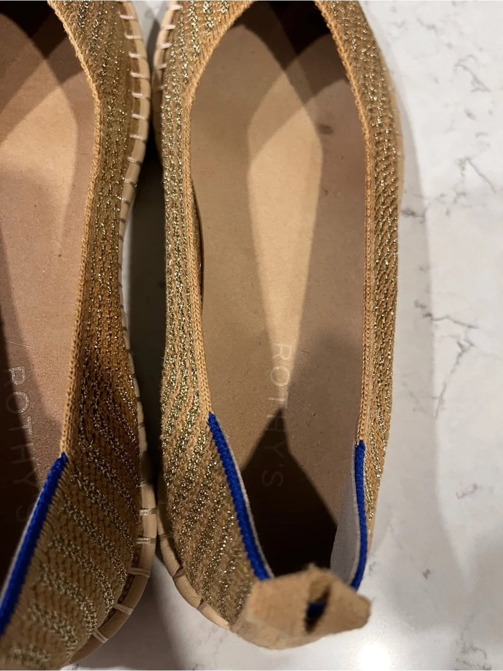 Rothy’s NWOB The Espadrille Gold Stripe Women’s Shoes Slip On Flats Size 9